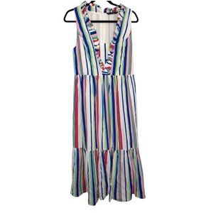 Duffield Lane Medium Colorful Striped Tiered Ruffle Trim Sleeveless Midi Dress